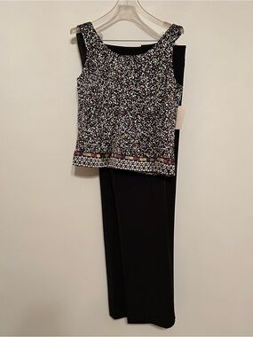 Tahari ASL Black Multicolor Sleeveless Printed Top
